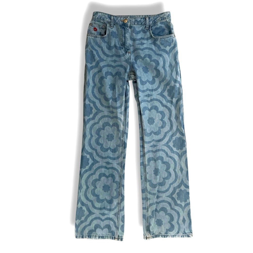 Damson Madder Floral Flower Blue Jeans High Waisted Size 10 UK / 6 US Jean Denim - Picture 2 of 11